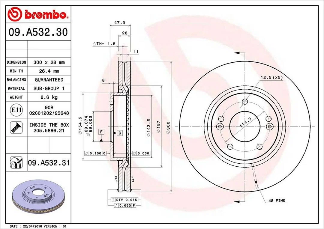 09A53231C02 – BREMBO Brake Rotor, Vented One Piece Design Wheel Bolt Pattern 5 x 114.3 Millimeter 300 Millimeter Diam...
